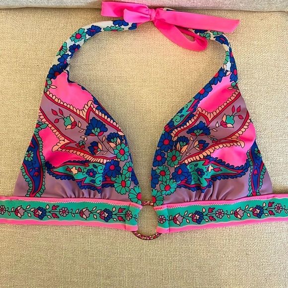 Victoria's Secret Other - Beautiful Victoria’s Secret pink paisley halter swim top with embellished gold